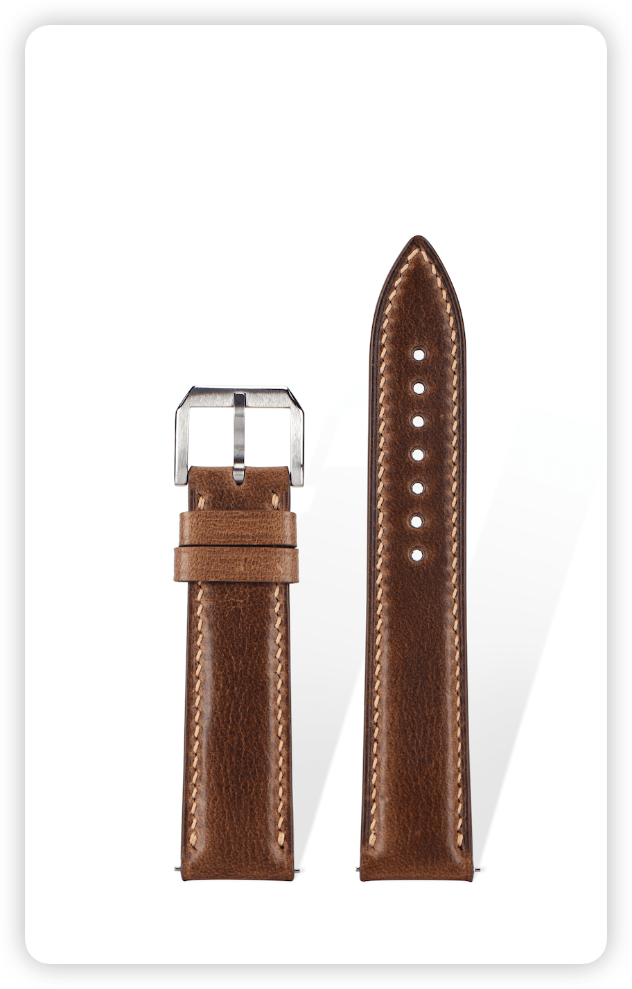 Handcrafted Horween Chromexcel leather strap in Original, quick-release spring bars compatible with 20mm Rolex/Omega lugs, French oil-tanned with natural wax finish.