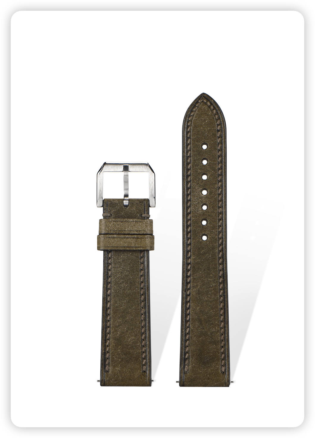 Handcrafted Martino suede calfskin strap in Ash Grey, quick-release spring bars compatible with 20mm lugs, Italian oil-tanned with natural grain texture.