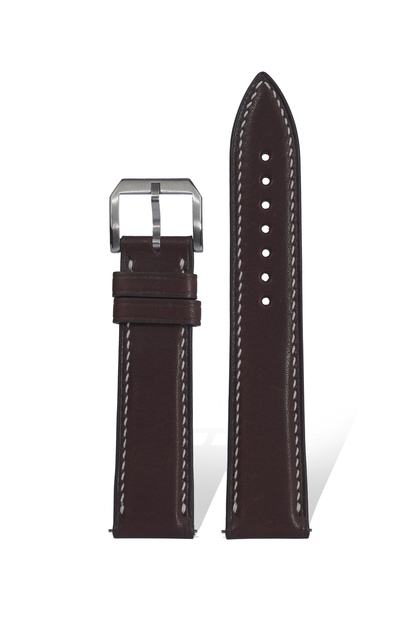 Handcrafted Nappa Cloud-Touch calfskin strap in Dark Brown, quick-release spring bars compatible with 20mm Rolex/Omega lugs, French tannage creates cloud-like softness.