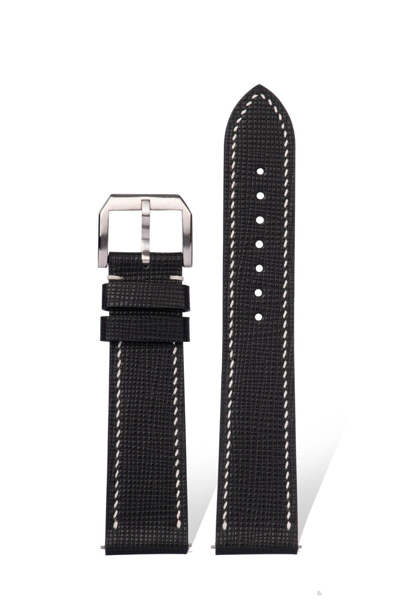 Handcrafted Black Saffiano crossgrain leather strap with embossed texture, compatible with 20mm Cartier/Piaget female watches. Italian vegetable-tanned leather & French edge painting, engraving & hole customization for elegant style.