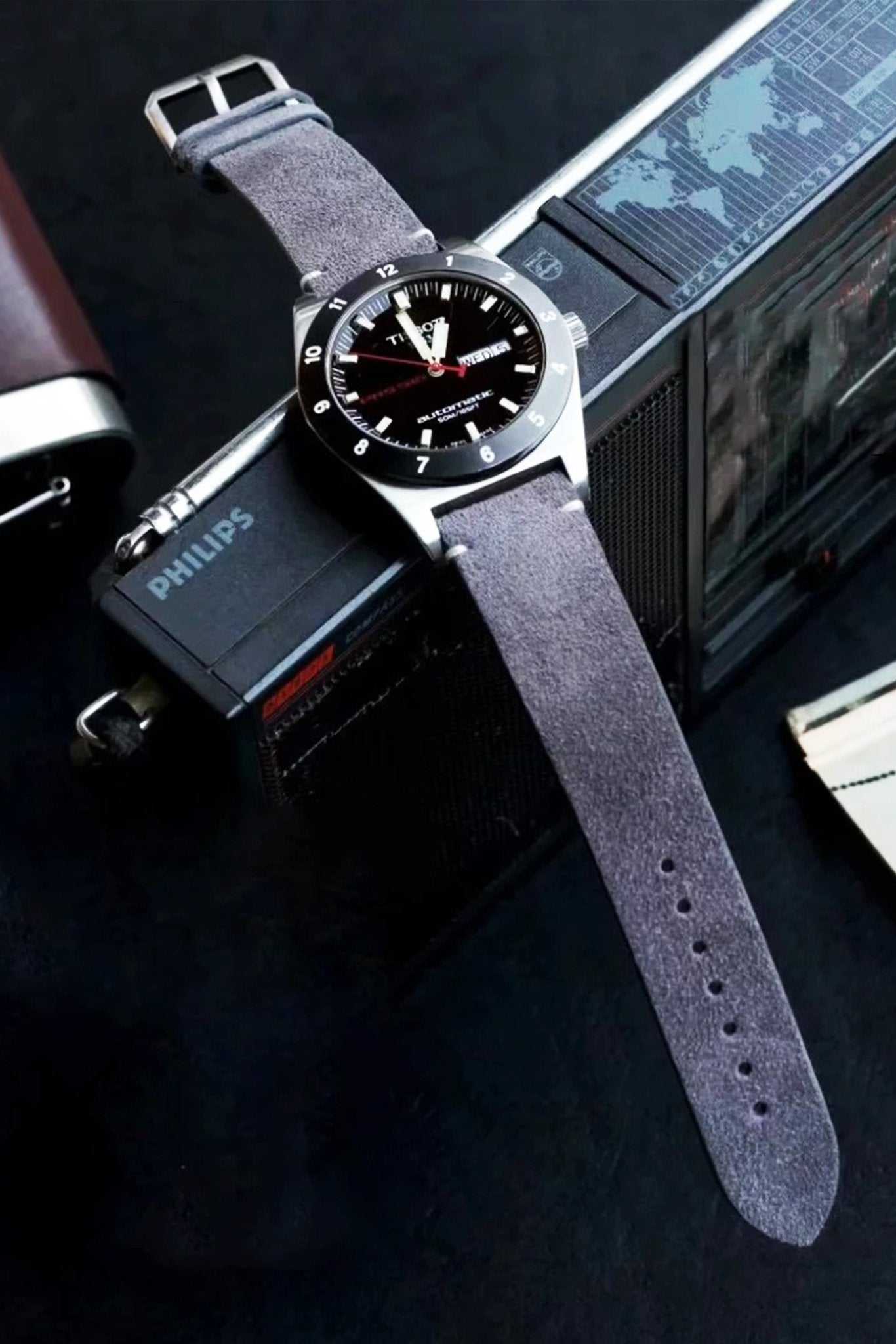 Tissot｜Dark Gray Suede Leather Watch Straps & Bands