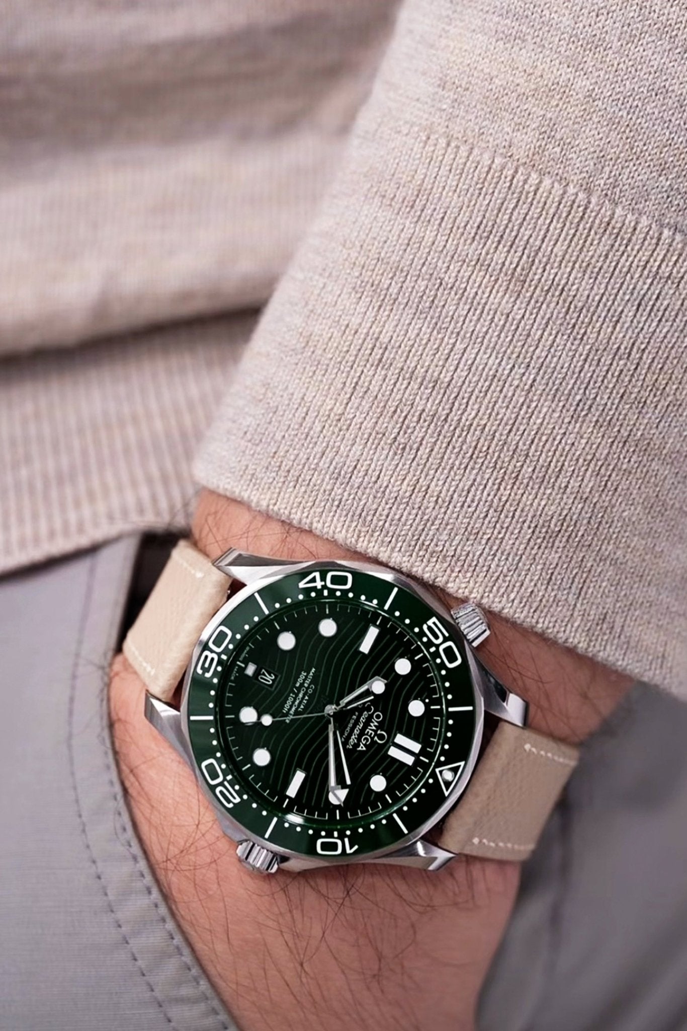 Omgea Seamaster ｜Epsom Light Gray Leather Watch Strap