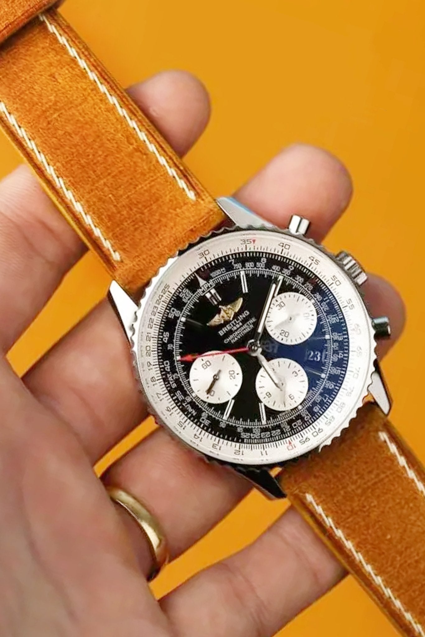 Breitling｜Gold Brown Babele Leather Watch Bands