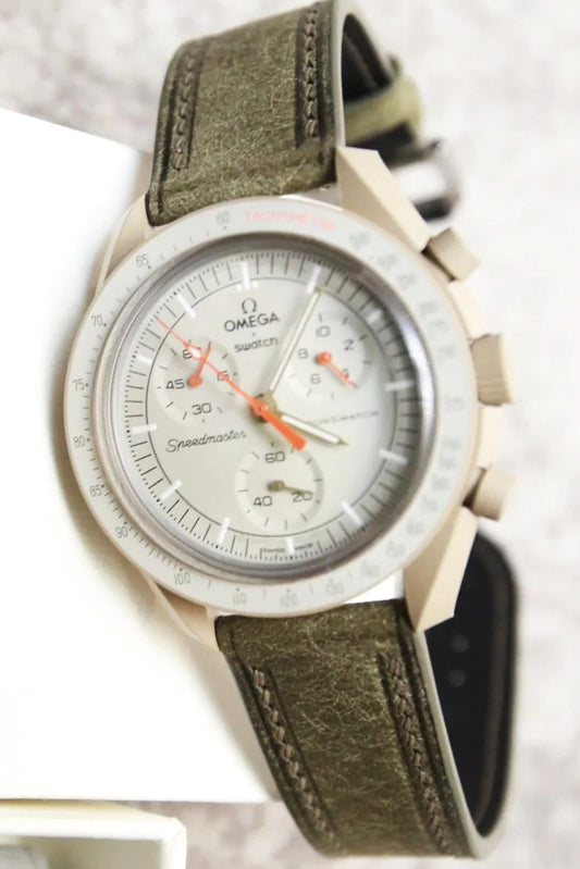 MoonSwatch｜Matte Olive Green Martino Leather Watch Bands