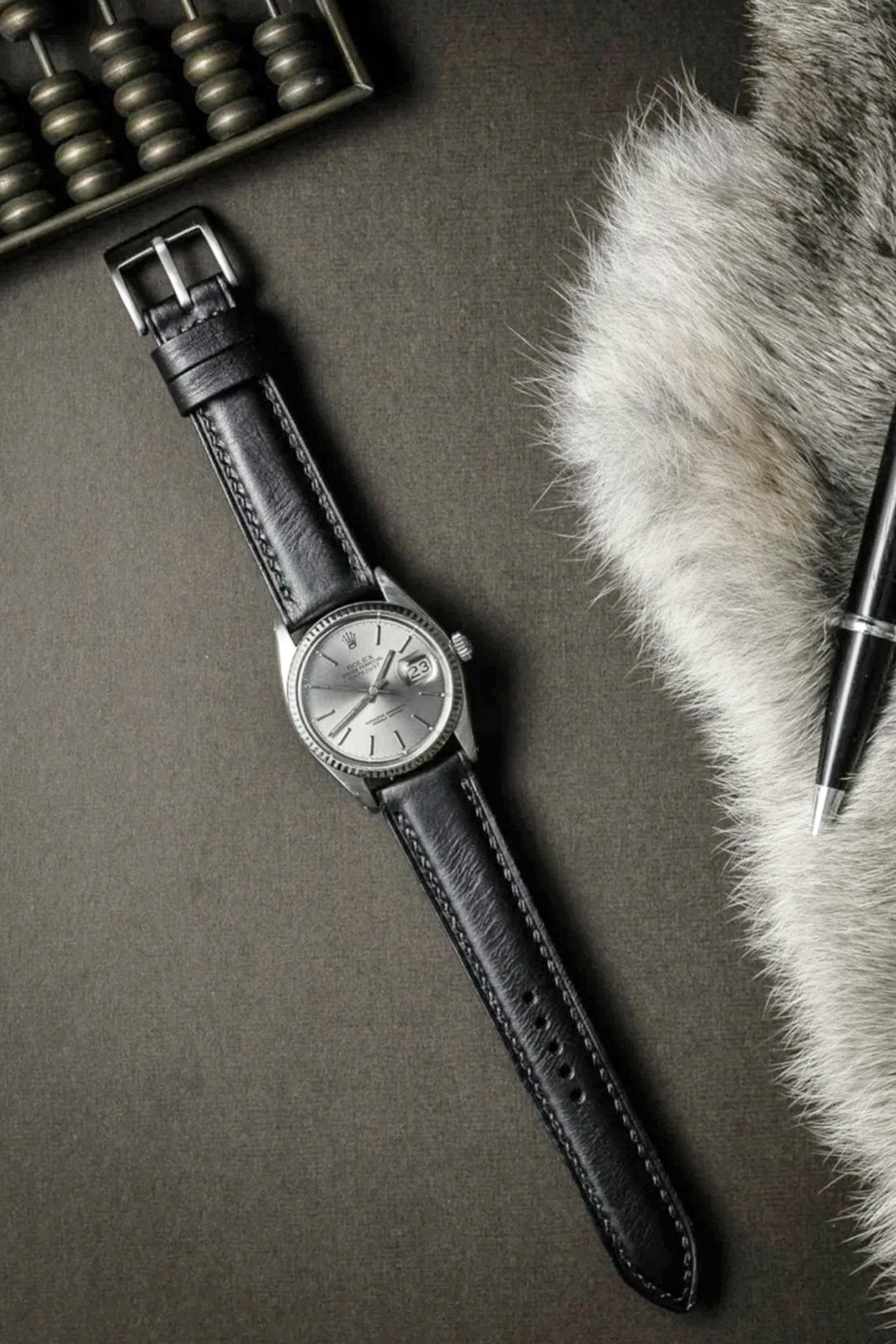 Rolex｜Black Vernazza Leather Watch Straps & Bands