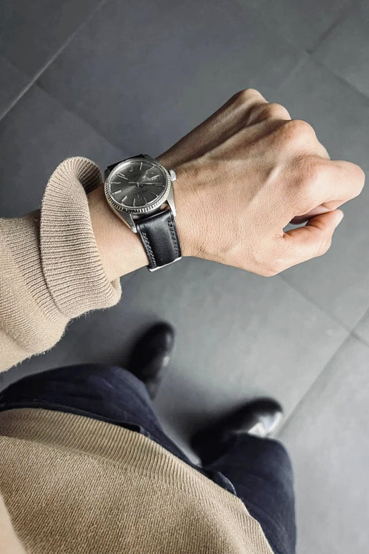 Rolex｜Black Vernazza Leather Watch Straps & Bands