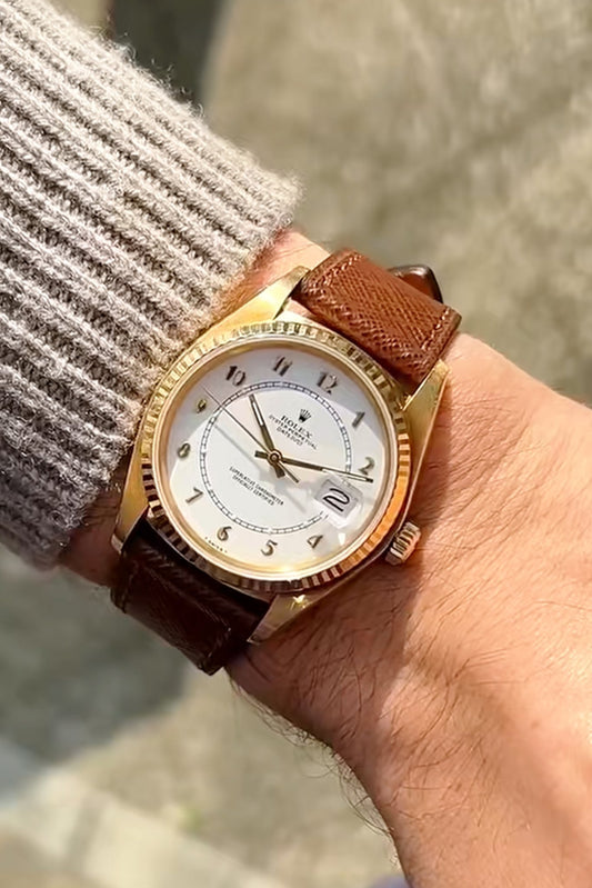 Rolex｜Gold Brown Saffiano Leather Watch Strap