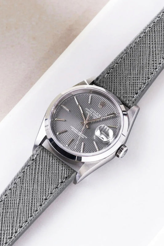 Rolex｜Beige Gray Saffiano Leather Watch Straps & Bands
