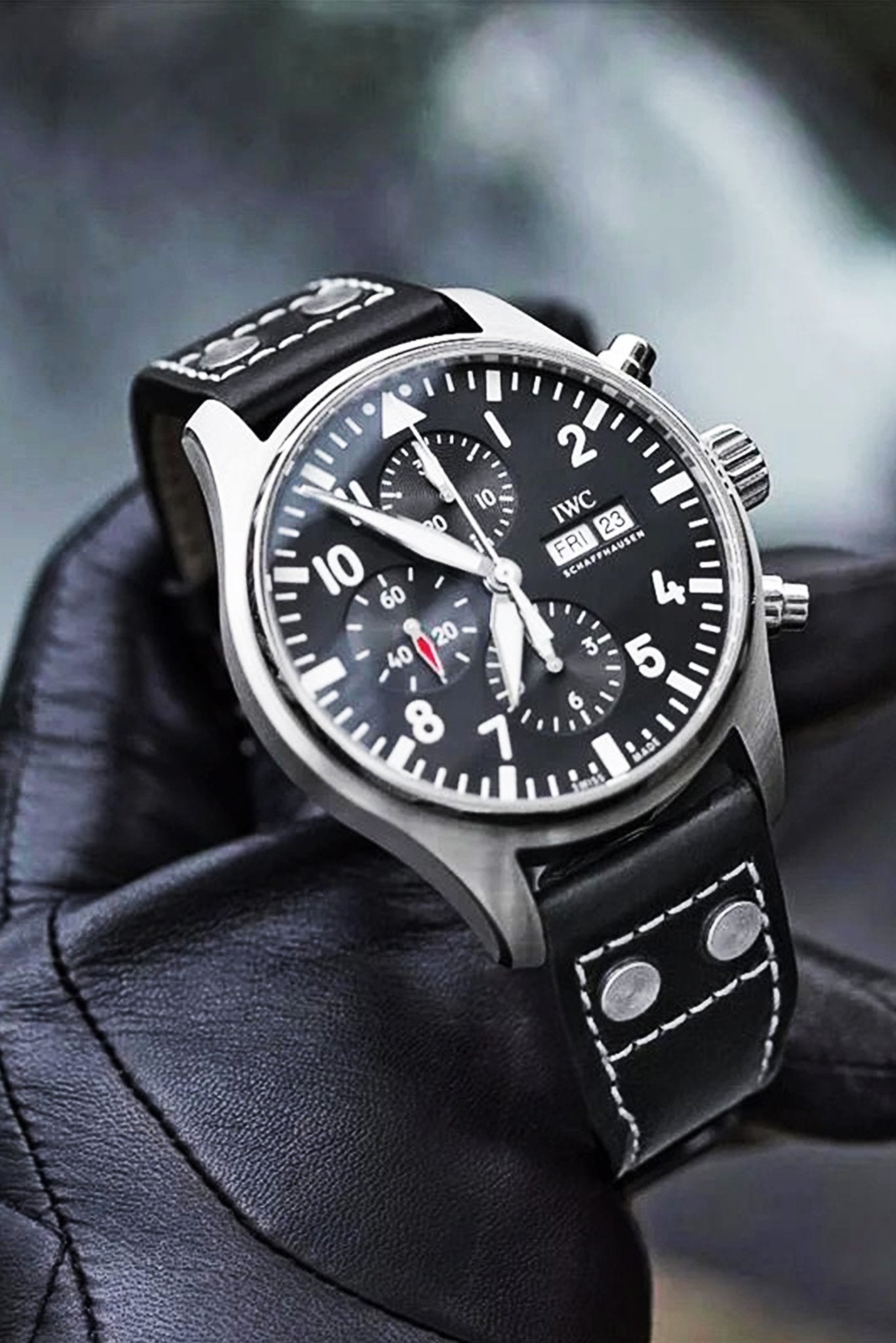 IWC｜Black Celine Leather Watch Bands